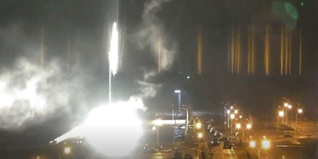 This image is from a video released by the Zaporizhzhia Nuclear Power Plant that shows a bright flaming object landing in the grounds of the nuclear plant in Enerhodar, Ukraine Friday, March 4, 2022. Russian forces bombed Europe's largest nuclear plant early Friday, causing a fire while under pressure. They must attack an important Ukrainian city for energy production and land gain in their attempt to isolate the country from the sea.