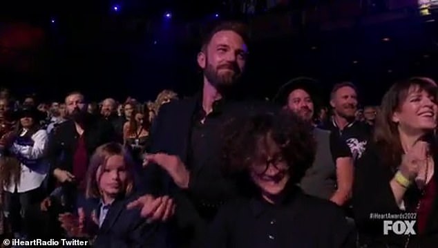 Support: Ben Affleck showed his full support for his girlfriend Jennifer Lopez, bringing in son Samuel and daughter Amy to watch her accept the Icon Award at the 2022 iHeartRadio Awards