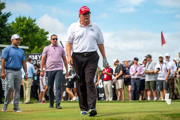Former President Donald Trump at the LIV Invitational Pro-Am on July 28, 2022, at his golf resort in Bedmeister, NJ