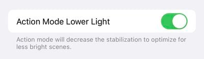 iPhone 14 Pro Settings Action Mode Low Light