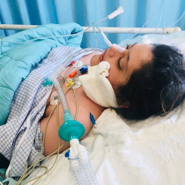 Mahsa Amini in a coma before her death.