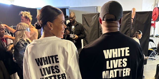 Candice Owens and Kanye West wear White Lives Matter shirts. 