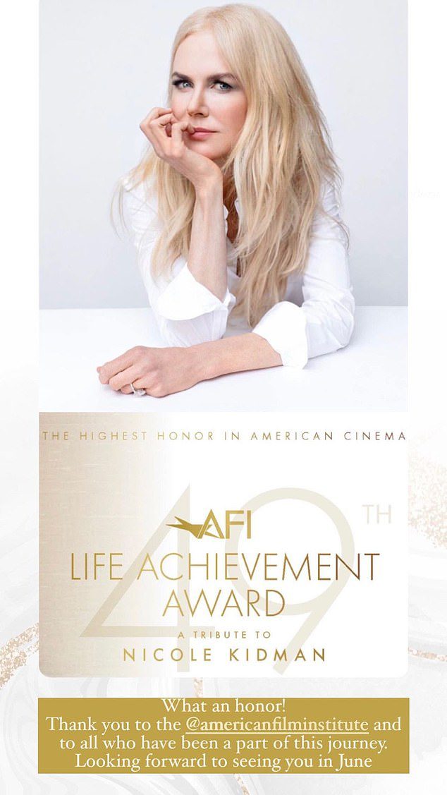 This comes after it was revealed that Nicole will receive a Life Achievement Award from the American Film Institute next year