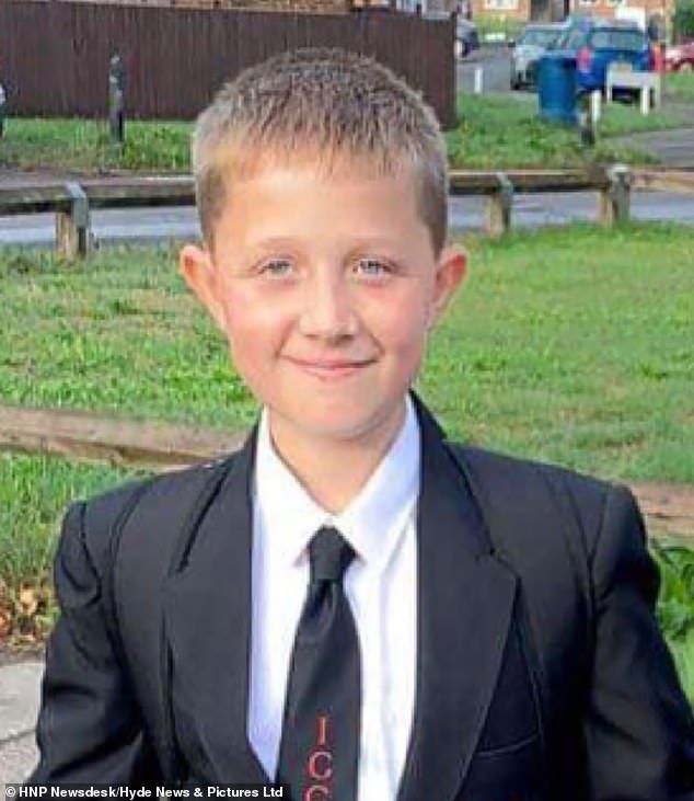 12-year-old Tyler Wells (pictured) was brought down Friday afternoon in West Sussex after being hit by a car