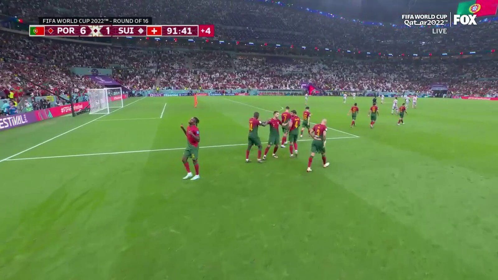 Portugal's Rafael Leao scores a goal against Switzerland 90 + 2'