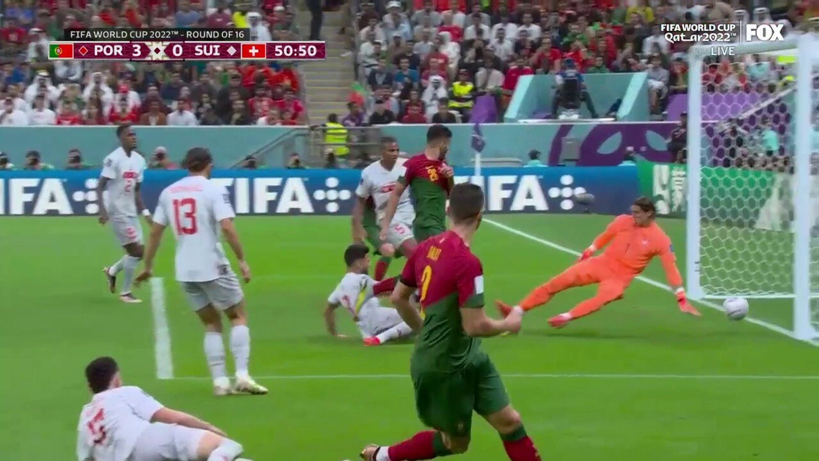 Portuguese Goncalo Ramos scores a goal against Switzerland in the 50th minute