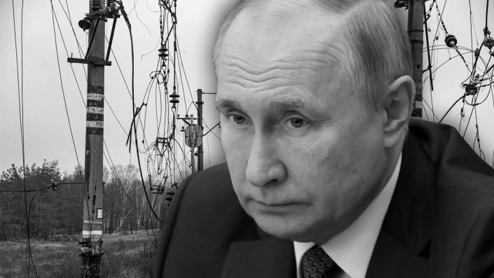 Russian President Vladimir Putin damaged power lines in Ukraine.  (Photo illustration: Yahoo News; Images: Mikhail Metzel, Sputnik, and Kremlin Pool Photo via AP, Metin Aktas/Anadolu Agency via Getty Images)