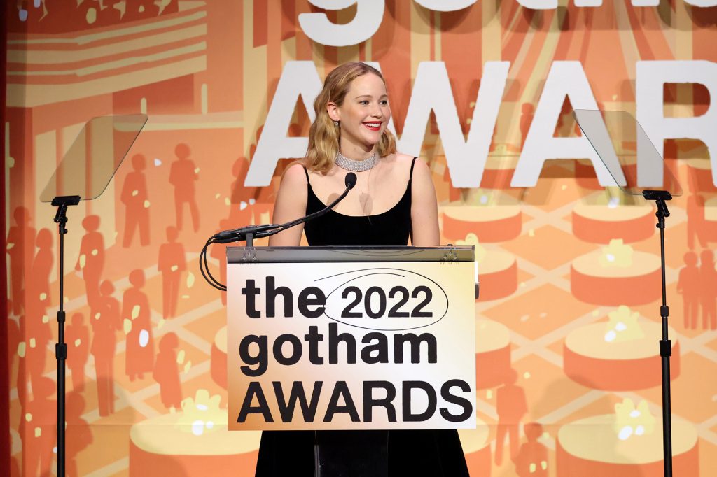 Jennifer Lawrence speaks onstage during the 2022 Gotham Awards Gala at Cipriani Wall Street on November 28, 2022 in New York City.